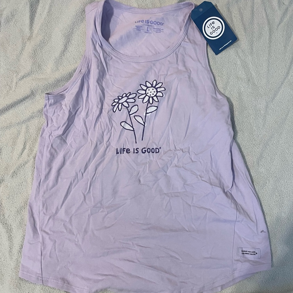 Purple daisy Life is Good tank size large NWT